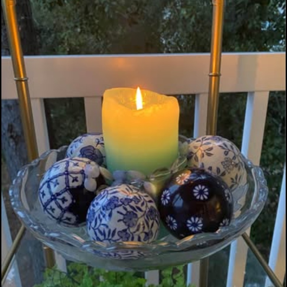 Vintage Blue & White Chinoiserie Porcelain Orbs / Carpet Balls - Set of 3